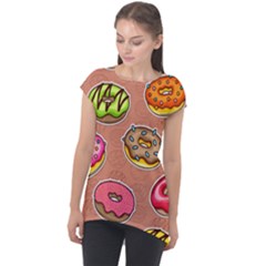 Doughnut Doodle Colorful Seamless Pattern Cap Sleeve High Low Top by Pakemis