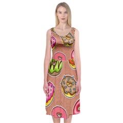 Doughnut Doodle Colorful Seamless Pattern Midi Sleeveless Dress by Pakemis