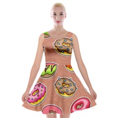 Doughnut Doodle Colorful Seamless Pattern Velvet Skater Dress by Pakemis