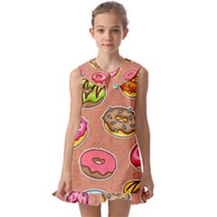 Doughnut Doodle Colorful Seamless Pattern Kids  Pilgrim Collar Ruffle Hem Dress by Pakemis