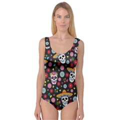 Day Dead Skull With Floral Ornament Flower Seamless Pattern Princess Tank Leotard  by Pakemis