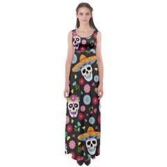 Day Dead Skull With Floral Ornament Flower Seamless Pattern Empire Waist Maxi Dress