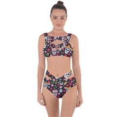 Day Dead Skull With Floral Ornament Flower Seamless Pattern Bandaged Up Bikini Set 