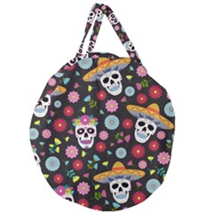 Day Dead Skull With Floral Ornament Flower Seamless Pattern Giant Round Zipper Tote by Pakemis