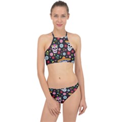 Day Dead Skull With Floral Ornament Flower Seamless Pattern Racer Front Bikini Set by Pakemis