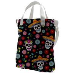 Day Dead Skull With Floral Ornament Flower Seamless Pattern Canvas Messenger Bag by Pakemis