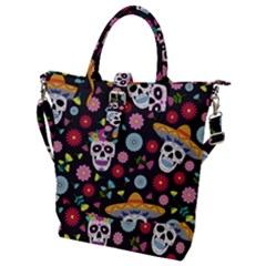 Day Dead Skull With Floral Ornament Flower Seamless Pattern Buckle Top Tote Bag by Pakemis