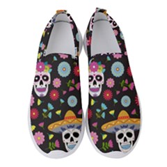 Day Dead Skull With Floral Ornament Flower Seamless Pattern Women s Slip On Sneakers by Pakemis