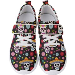 Day Dead Skull With Floral Ornament Flower Seamless Pattern Men s Velcro Strap Shoes by Pakemis