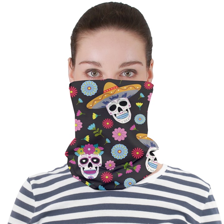 Day Dead Skull With Floral Ornament Flower Seamless Pattern Face Seamless Bandana (Adult)