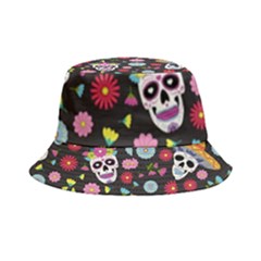 Day Dead Skull With Floral Ornament Flower Seamless Pattern Inside Out Bucket Hat by Pakemis