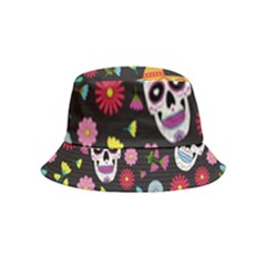 Day Dead Skull With Floral Ornament Flower Seamless Pattern Inside Out Bucket Hat (kids) by Pakemis