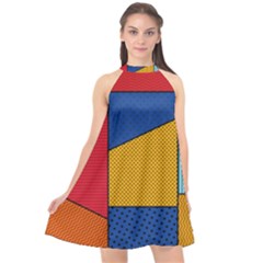 Dotted Colors Background Pop Art Style Vector Halter Neckline Chiffon Dress  by Pakemis