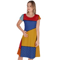 Dotted Colors Background Pop Art Style Vector Classic Short Sleeve Dress by Pakemis