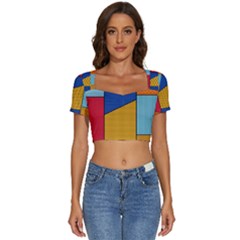 Dotted Colors Background Pop Art Style Vector Short Sleeve Square Neckline Crop Top  by Pakemis