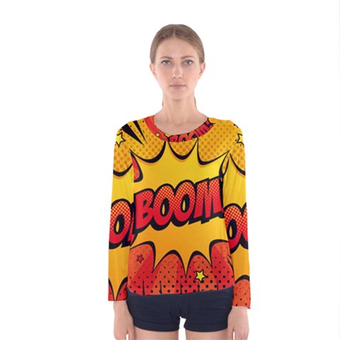 Explosion Boom Pop Art Style Women s Long Sleeve Tee by Pakemis