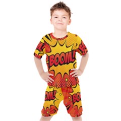 Explosion Boom Pop Art Style Kids  Tee And Shorts Set by Pakemis