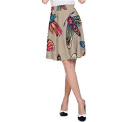 Tattoos Colorful Seamless Pattern A-line Skirt