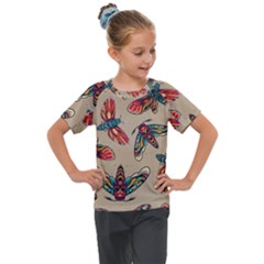 Tattoos Colorful Seamless Pattern Kids  Mesh Piece Tee