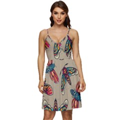 Tattoos Colorful Seamless Pattern V-neck Pocket Summer Dress 