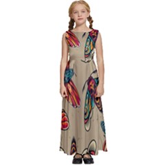 Tattoos Colorful Seamless Pattern Kids  Satin Sleeveless Maxi Dress