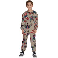 Tattoos Colorful Seamless Pattern Kids  Sweatshirt Set