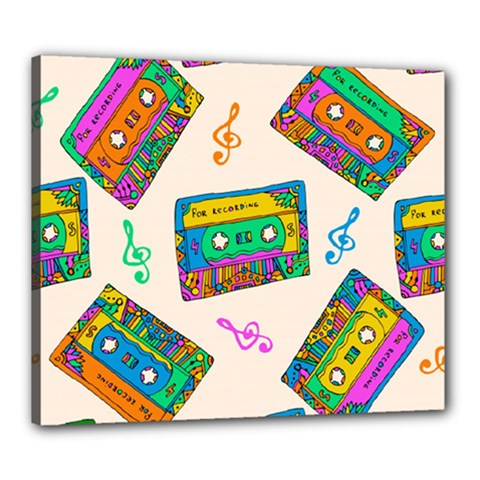 Seamless Pattern With Colorfu Cassettes Hippie Style Doodle Musical Texture Wrapping Fabric Vector Canvas 24  X 20  (stretched)