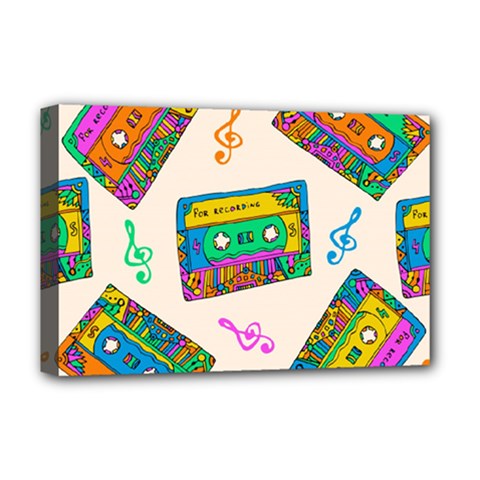 Seamless Pattern With Colorfu Cassettes Hippie Style Doodle Musical Texture Wrapping Fabric Vector Deluxe Canvas 18  X 12  (stretched)