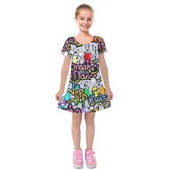 Hip Hop Background Kids  Short Sleeve Velvet Dress by Pakemis