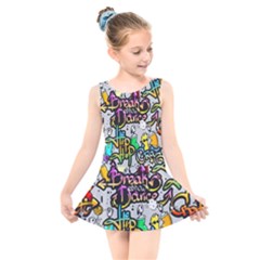 Hip Hop Background Kids  Skater Dress Swimsuit by Pakemis