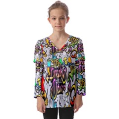 Hip Hop Background Kids  V Neck Casual Top by Pakemis