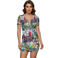 Hip Hop Background Low Cut Cap Sleeve Mini Dress