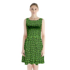 Seamless Pattern Crocodile Leather Sleeveless Waist Tie Chiffon Dress