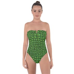 Seamless Pattern Crocodile Leather Tie Back One Piece Swimsuit by Pakemis