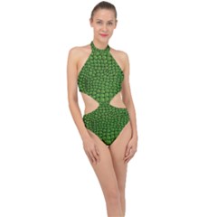 Seamless Pattern Crocodile Leather Halter Side Cut Swimsuit by Pakemis