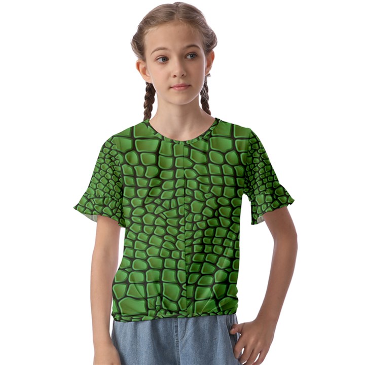 Seamless Pattern Crocodile Leather Kids  Cuff Sleeve Scrunch Bottom Tee