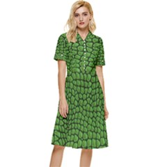 Seamless Pattern Crocodile Leather Button Top Knee Length Dress