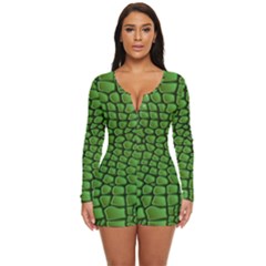 Seamless Pattern Crocodile Leather Long Sleeve Boyleg Swimsuit by Pakemis