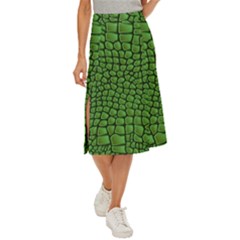 Seamless Pattern Crocodile Leather Midi Panel Skirt by Pakemis