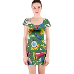 Pop Art Colorful Seamless Pattern Short Sleeve Bodycon Dress by Pakemis