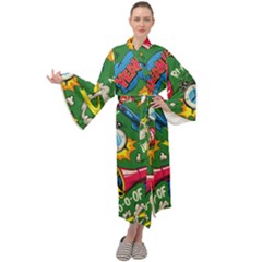 Pop Art Colorful Seamless Pattern Maxi Velour Kimono by Pakemis