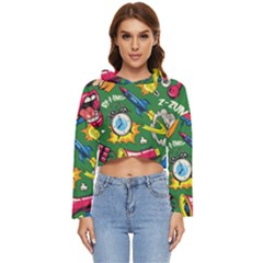 Pop Art Colorful Seamless Pattern Women s Lightweight Cropped Hoodie by Pakemis