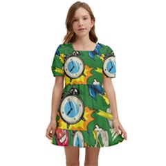 Pop Art Colorful Seamless Pattern Kids  Short Sleeve Dolly Dress