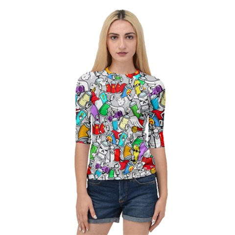 Graffit Characters Seamless Pattern Art Quarter Sleeve Raglan Tee by Pakemis