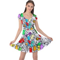 Graffit Characters Seamless Pattern Art Cap Sleeve Dress by Pakemis