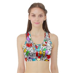 Graffit Characters Seamless Pattern Art Sports Bra With Border by Pakemis