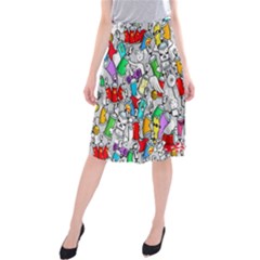 Graffit Characters Seamless Pattern Art Midi Beach Skirt by Pakemis