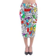 Graffit Characters Seamless Pattern Art Midi Pencil Skirt by Pakemis