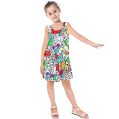 Graffit Characters Seamless Pattern Art Kids  Sleeveless Dress by Pakemis