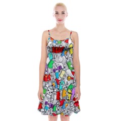 Graffit Characters Seamless Pattern Art Spaghetti Strap Velvet Dress by Pakemis